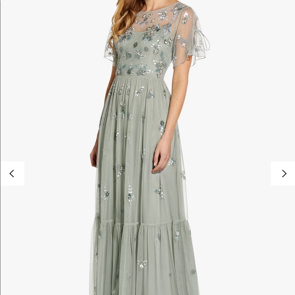 Sage green beaded bridesmaid dress